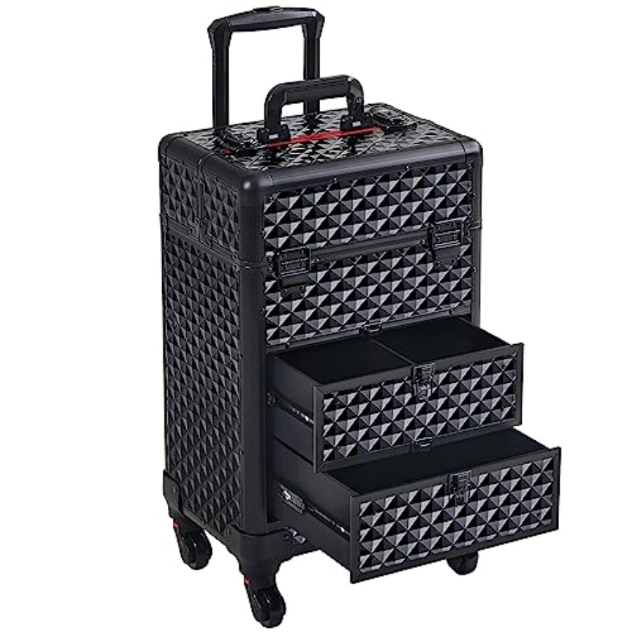 Makeup And Beauty - Rolling Makeup Train Case with Drawers